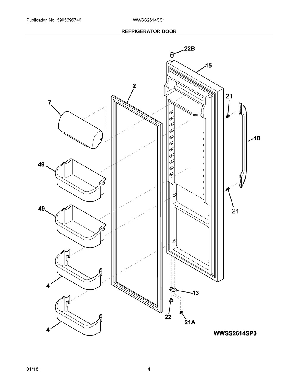 Refrigerator Door Diagram and Parts List for WWSS2614SS1  Frigidaire Refrigerator
