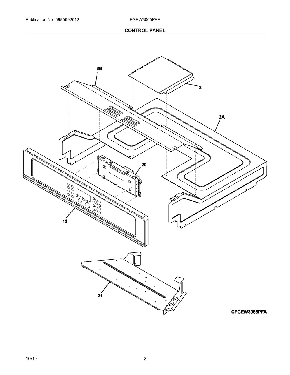 Control Panel Diagram and Parts List for FGEW3065PBF  Frigidaire Wall Oven