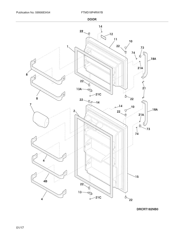 Door Diagram and Parts List for FTMD18P4RW7B  Frigidaire Refrigerator