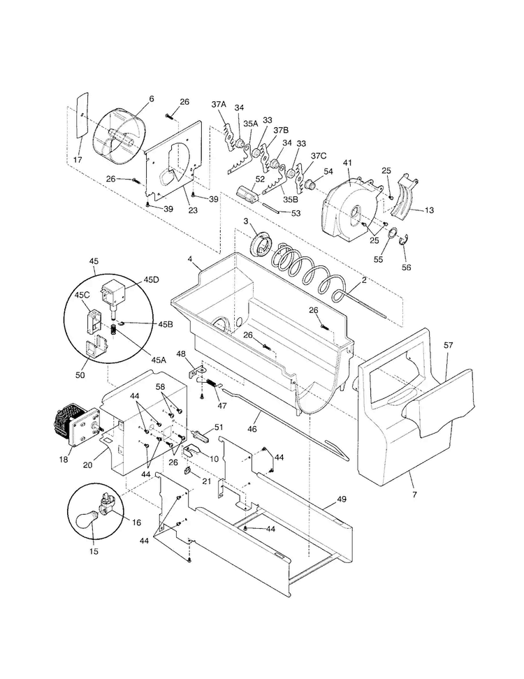 Ice Container Diagram and Parts List for FRS26ZRGD7  Frigidaire Refrigerator