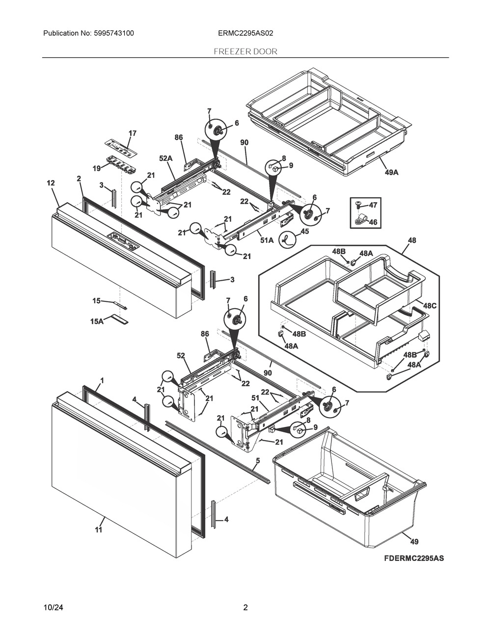 Freezer Door Diagram and Parts List for ERMC2295AS02  Frigidaire Refrigerator