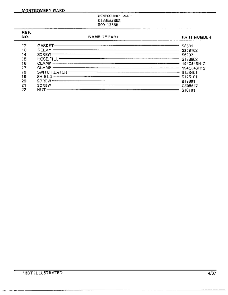 Dishwasher Page 3 Diagram and Parts List for 1266B  Frigidaire Dishwasher