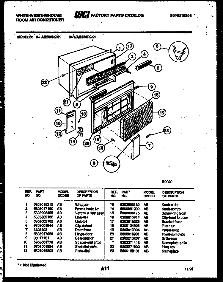 CABINET PARTS Diagram and Parts List for AS256N2K1  Frigidaire Air Conditioner