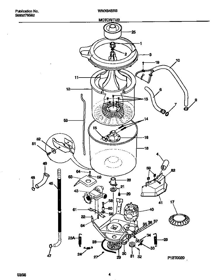 MOTOR / TUB Diagram and Parts List for WWX645RBS3  Frigidaire Washer