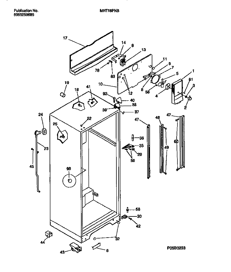 CABINET W / FAN ASSEMBLY Diagram and Parts List for MRT18PNBZ1  Frigidaire Refrigerator