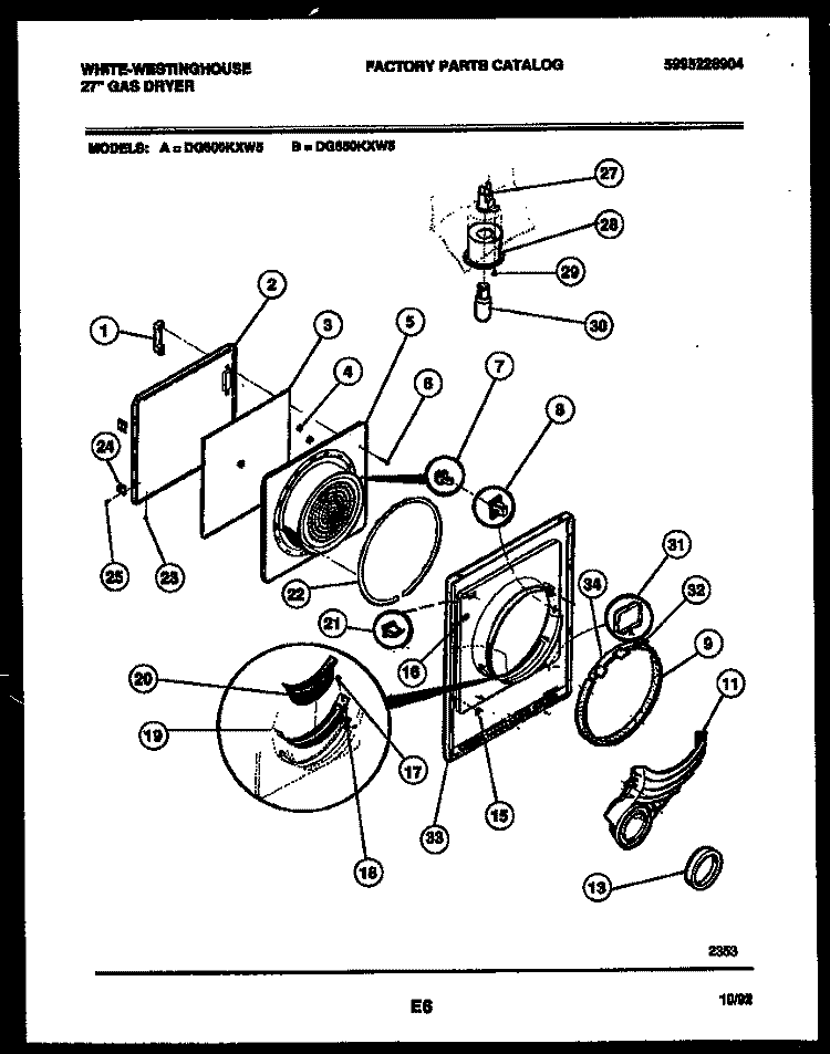 DOOR PARTS Diagram and Parts List for DG800KXD5  Frigidaire Dryer