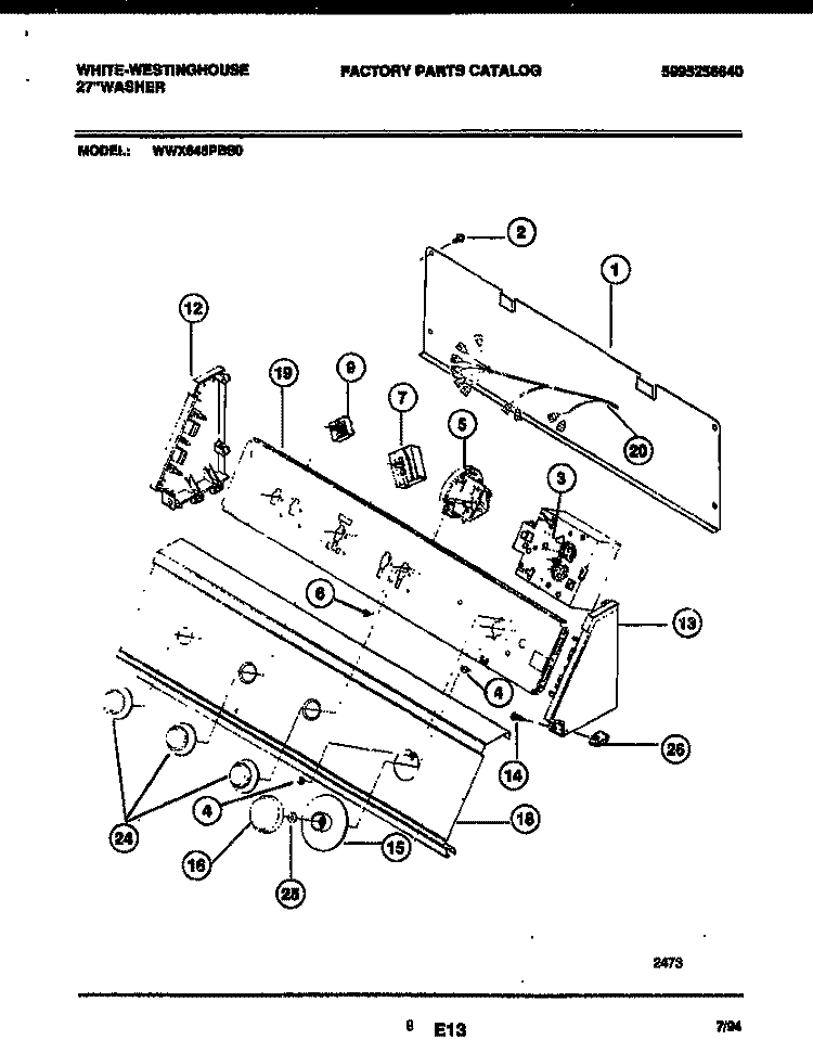 CONSOLE AND CONTROL PARTS Diagram and Parts List for WWX645PBS0  Frigidaire Washer