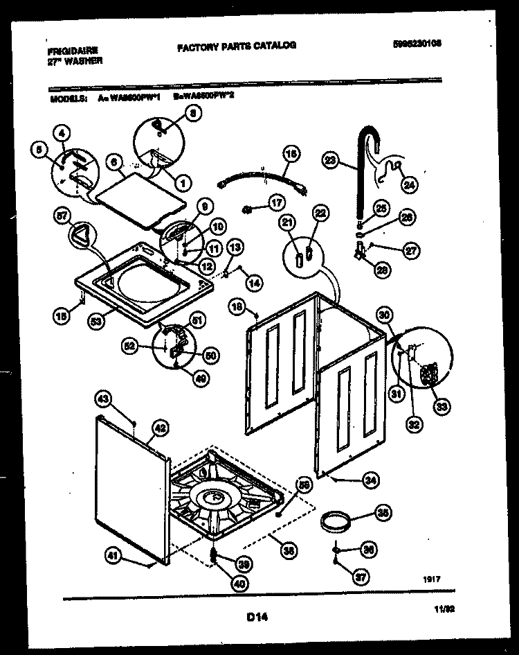CABINET PARTS Diagram and Parts List for WA8600PW2  Frigidaire Washer