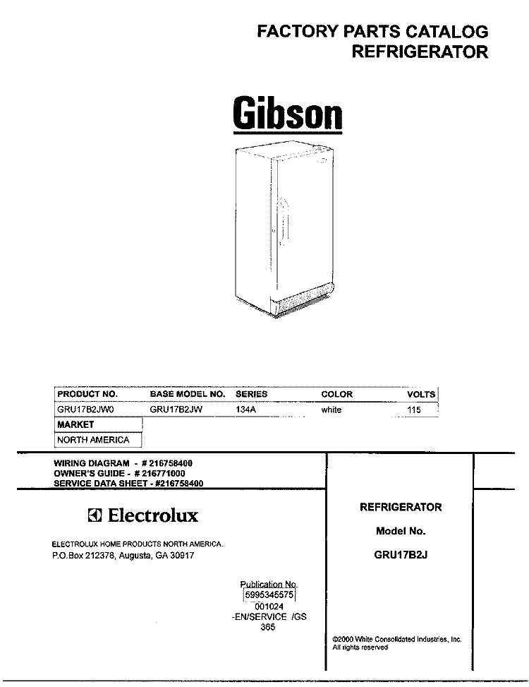 COVER Diagram and Parts List for GRU17B2JW0  Westinghouse Refrigerator