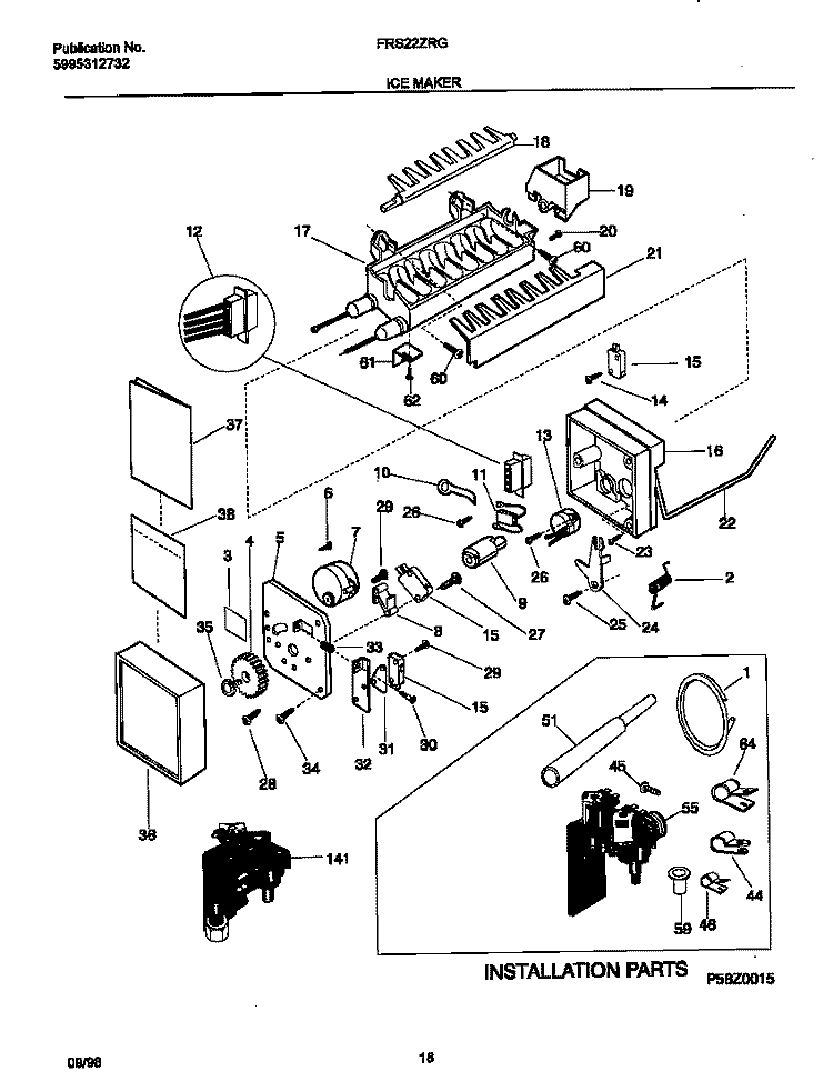 ICE MAKER Diagram and Parts List for FRS22ZRGB2  Frigidaire Refrigerator