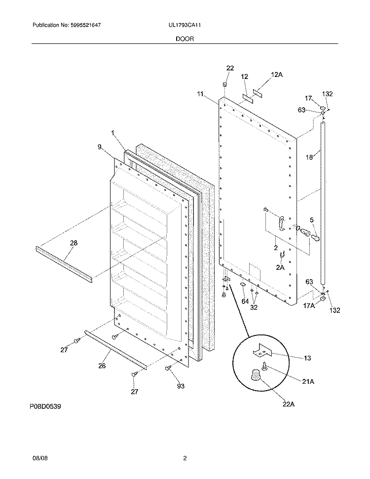 DOOR Diagram and Parts List for UL1793CA11  Frigidaire Freezer