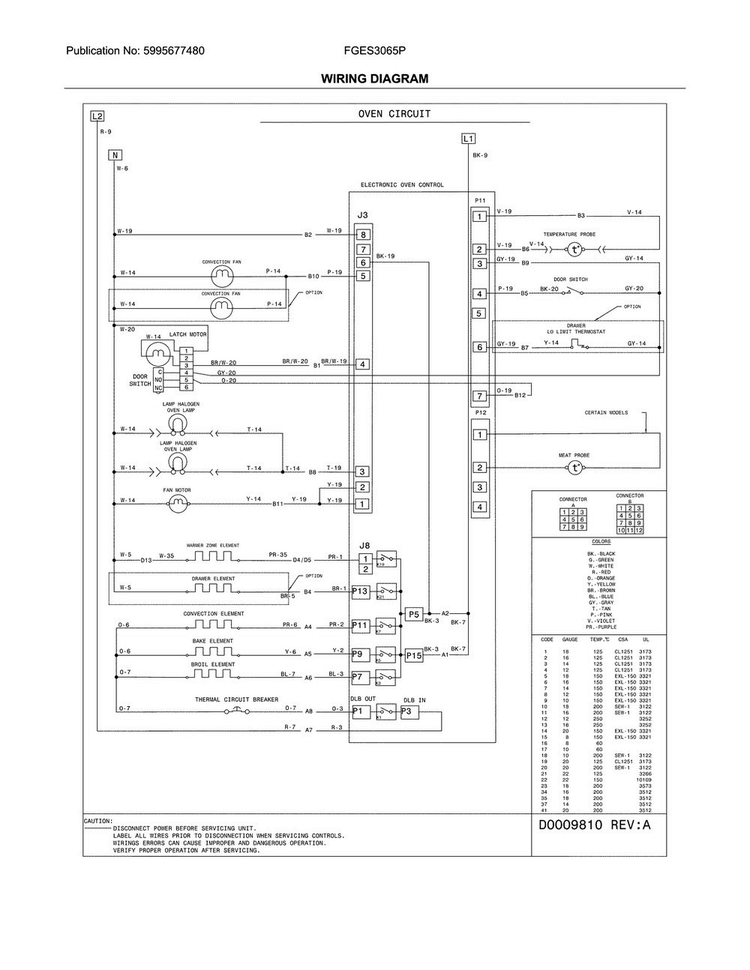 Wiring Diagram Diagram and Parts List for FGES3065PWJ  Frigidaire Range