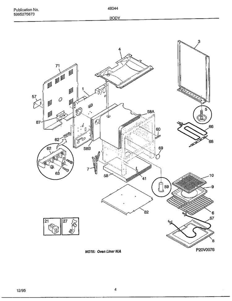 Body Diagram and Parts List for 480440D  Frigidaire Range