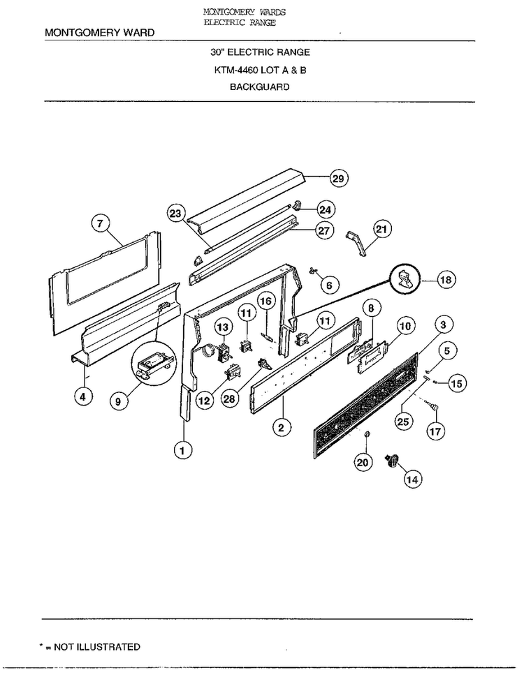 30` Backguard Diagram and Parts List for 4460B  Frigidaire Range
