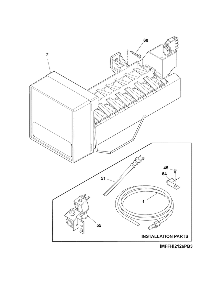 Ice Maker Diagram and Parts List for FPHI1888PF6  Frigidaire Refrigerator