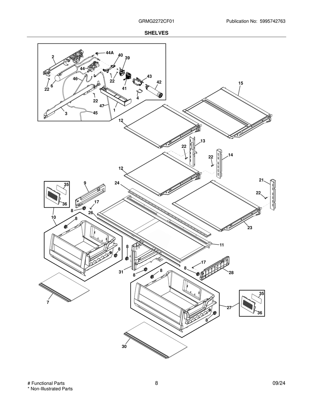 Shelves Diagram and Parts List for GRMG2272CF01  Frigidaire Refrigerator