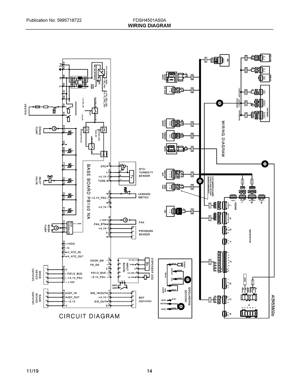 Wiring Diagram Diagram and Parts List for FDSH4501AS0A  Frigidaire Dishwasher