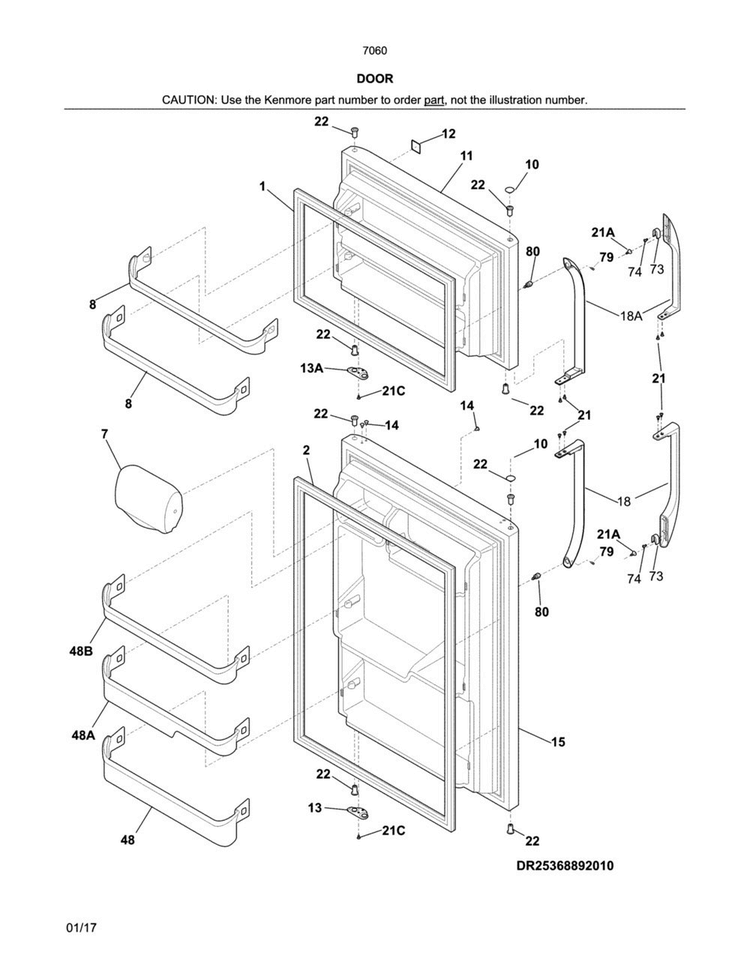 Door Diagram and Parts List for 25370609416  Kenmore Refrigerator