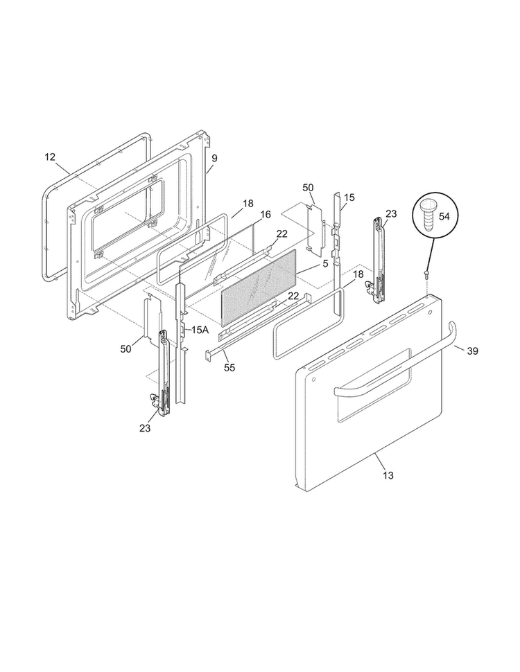 Door Diagram and Parts List for CFEF2405LWD  Frigidaire Range