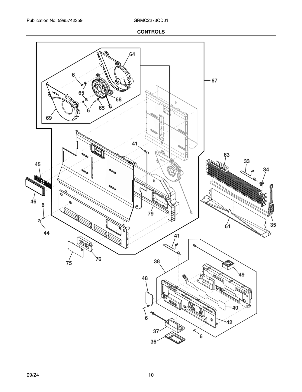 Controls Diagram and Parts List for GRMC2273CD01  Frigidaire Refrigerator
