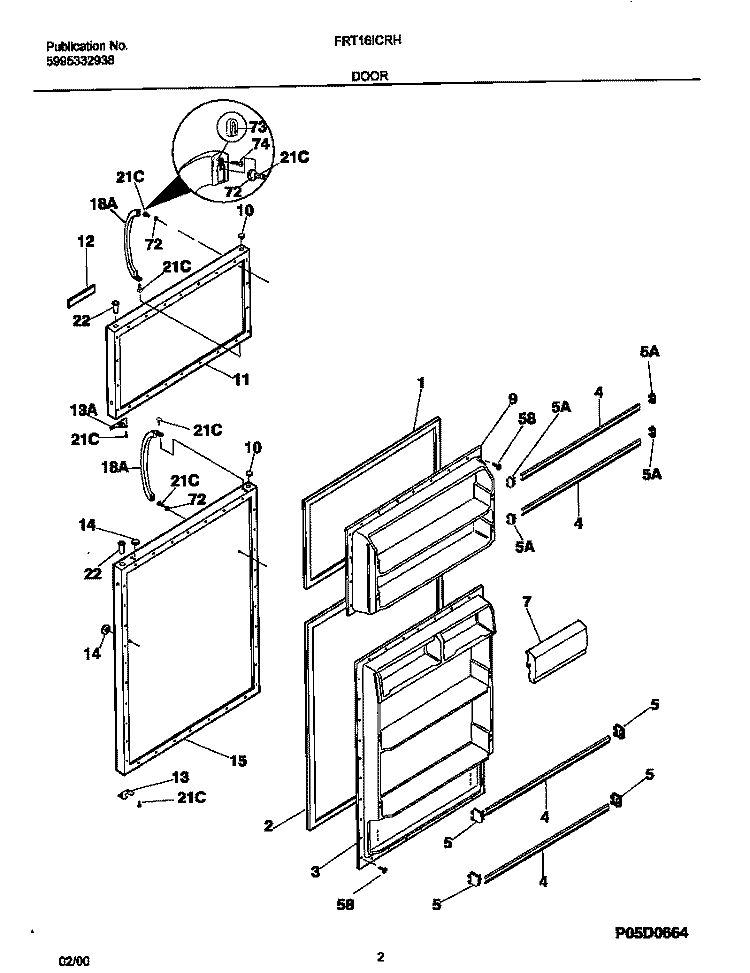 DOOR Diagram and Parts List for FRT16ICRHW2  Frigidaire Refrigerator