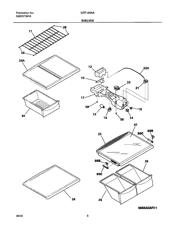 SHELVES Diagram and Parts List for GRT18S6AW6  Gibson Refrigerator