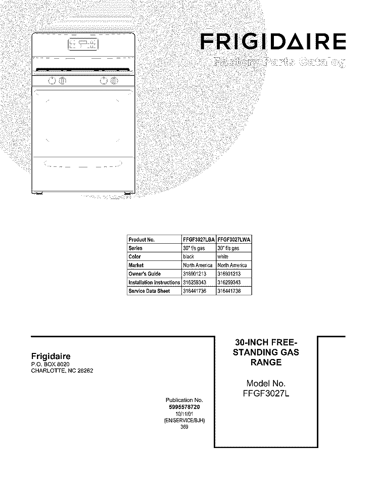 COVER Diagram and Parts List for FFGF3027LBA  Frigidaire Range