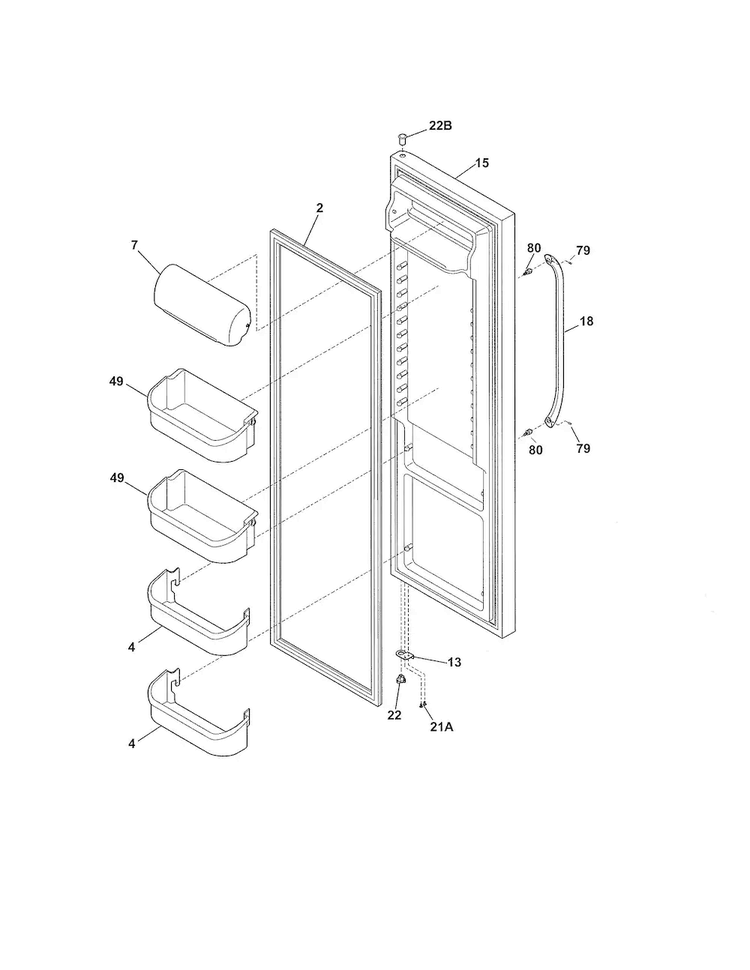 Refrigerator Door Diagram and Parts List for FFHS2622MSS  Frigidaire Refrigerator