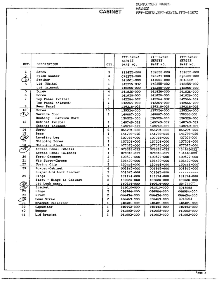 Cabinet Page 2 Diagram and Parts List for 6287C  Frigidaire Washer