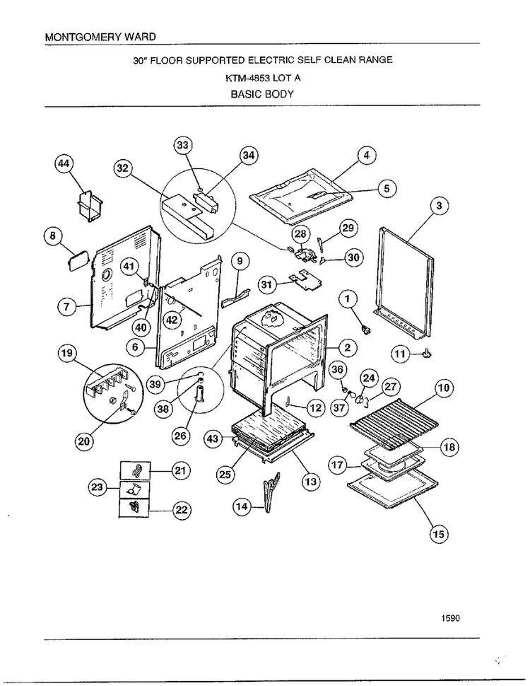 Basic Body Diagram and Parts List for 4853A  Frigidaire Range