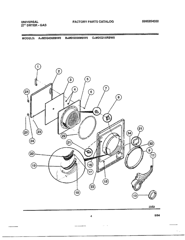 27" Dryer-gas Page 3 Diagram and Parts List for MGD436RBW0  Frigidaire Dryer