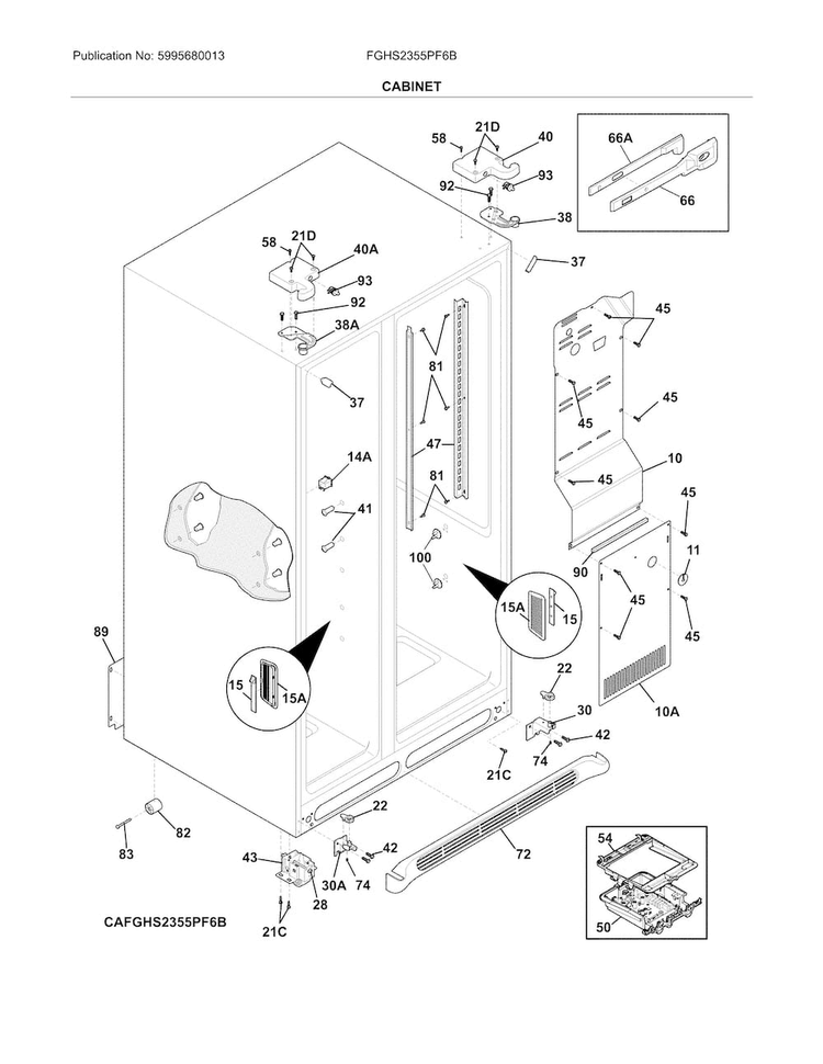 Cabinet Diagram and Parts List for FGHS2355PF6B  Frigidaire Refrigerator