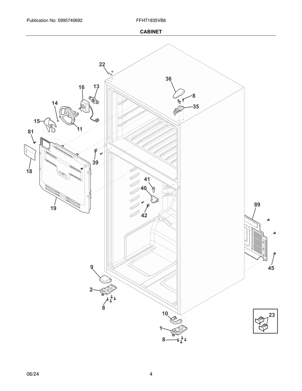Cabinet Diagram and Parts List for FFHT1835VB6  Frigidaire Refrigerator