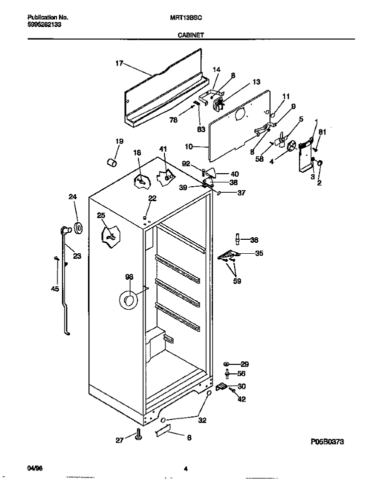CABINET Diagram and Parts List for MRT13BSCD1  Frigidaire Refrigerator