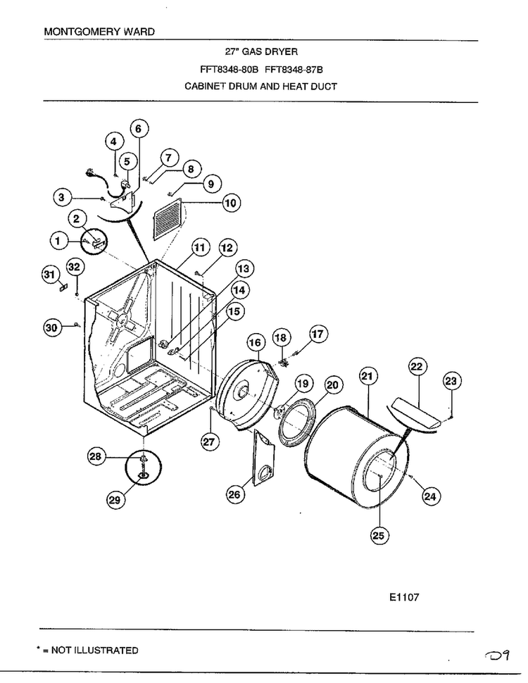 Cabinet Drum And Heat Duct Diagram and Parts List for 8348B  Frigidaire Dryer