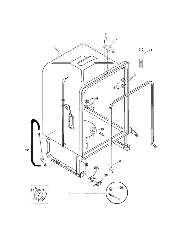 Tub Diagram and Parts List for GLD958JB0  Frigidaire Dishwasher