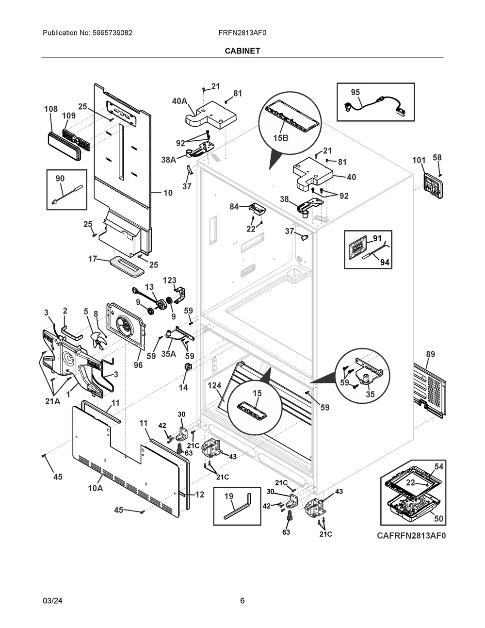 Cabinet Diagram and Parts List for FRFN2813AF0  Frigidaire Refrigerator