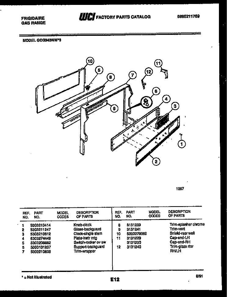 BACKGUARD Diagram and Parts List for GCG34BNW3  Frigidaire Range