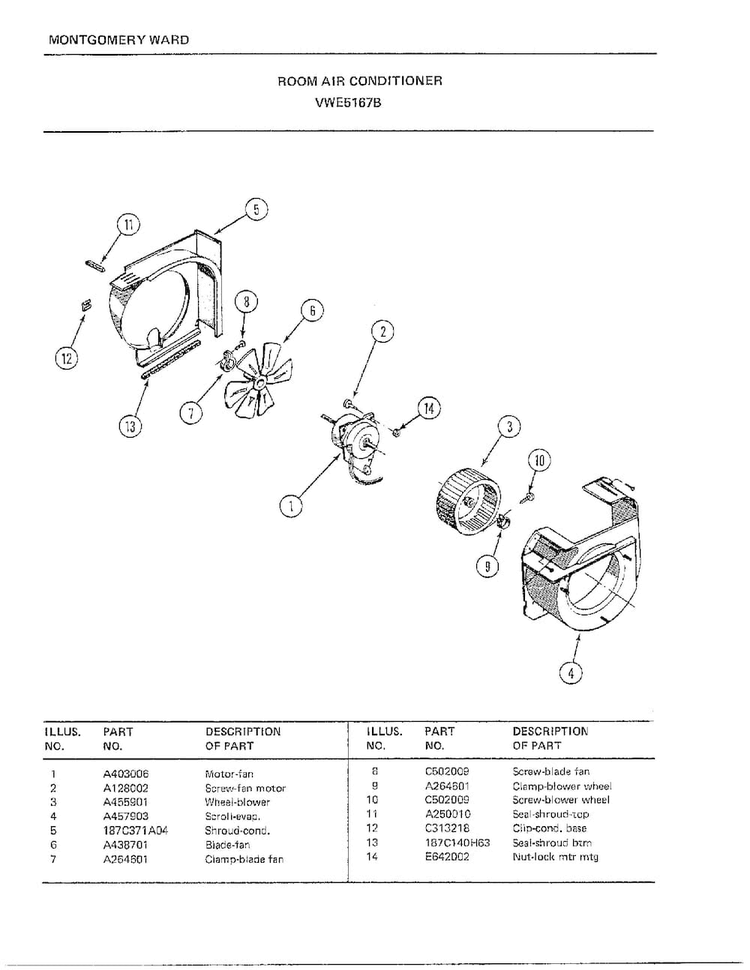 Room Air Conditioner Page 5 Diagram and Parts List for 5167B  Frigidaire Air Conditioner