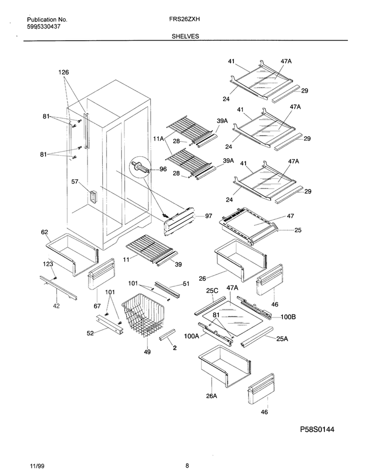 Shelves Diagram and Parts List for OEMF3-FRS26ZXHD1  Frigidaire Refrigerator