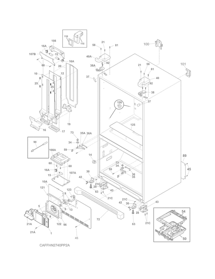 Cabinet Diagram and Parts List for FFHN2740PE2A  Frigidaire Refrigerator