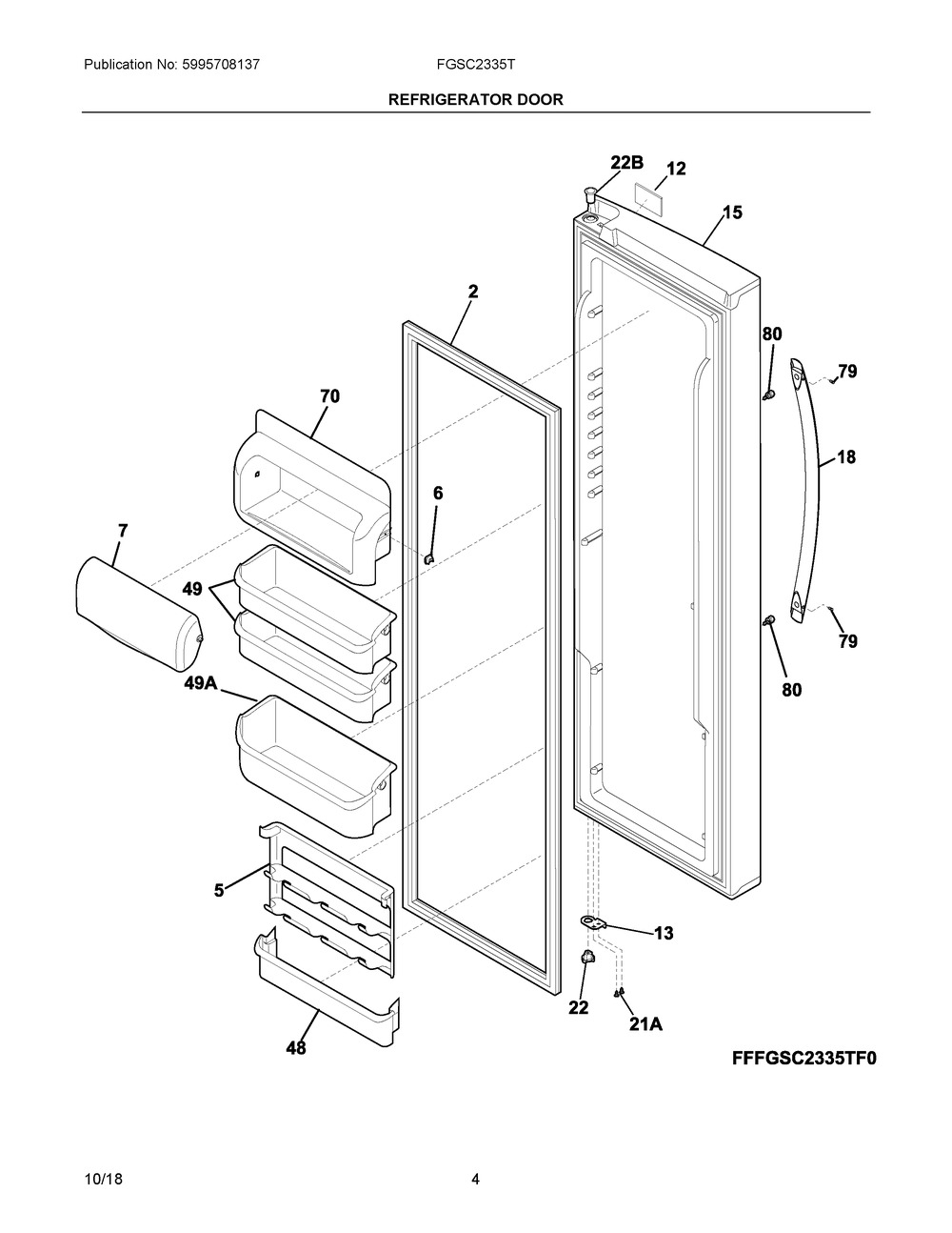 Refrigerator Door Diagram and Parts List for FGSC2335TD5  Frigidaire Refrigerator