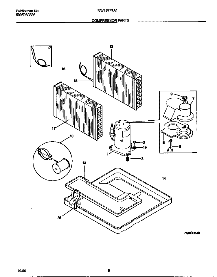 COMPRESSOR PARTS Diagram and Parts List for FEV157F1A1  Frigidaire Air Conditioner