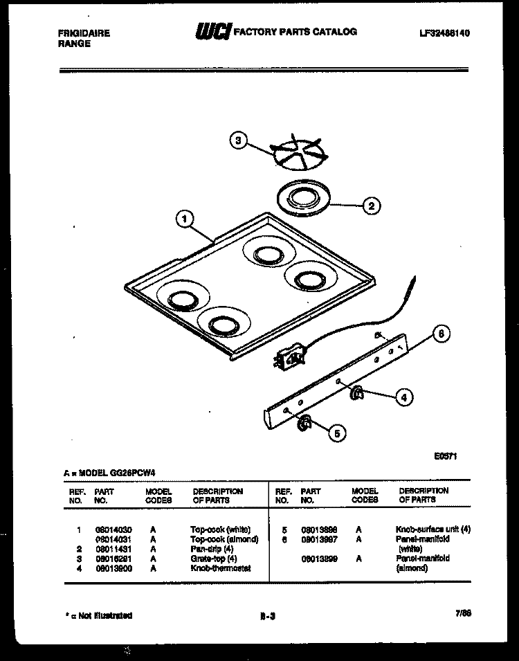 COOKTOP PARTS Diagram and Parts List for GG26PCW4  Frigidaire Range