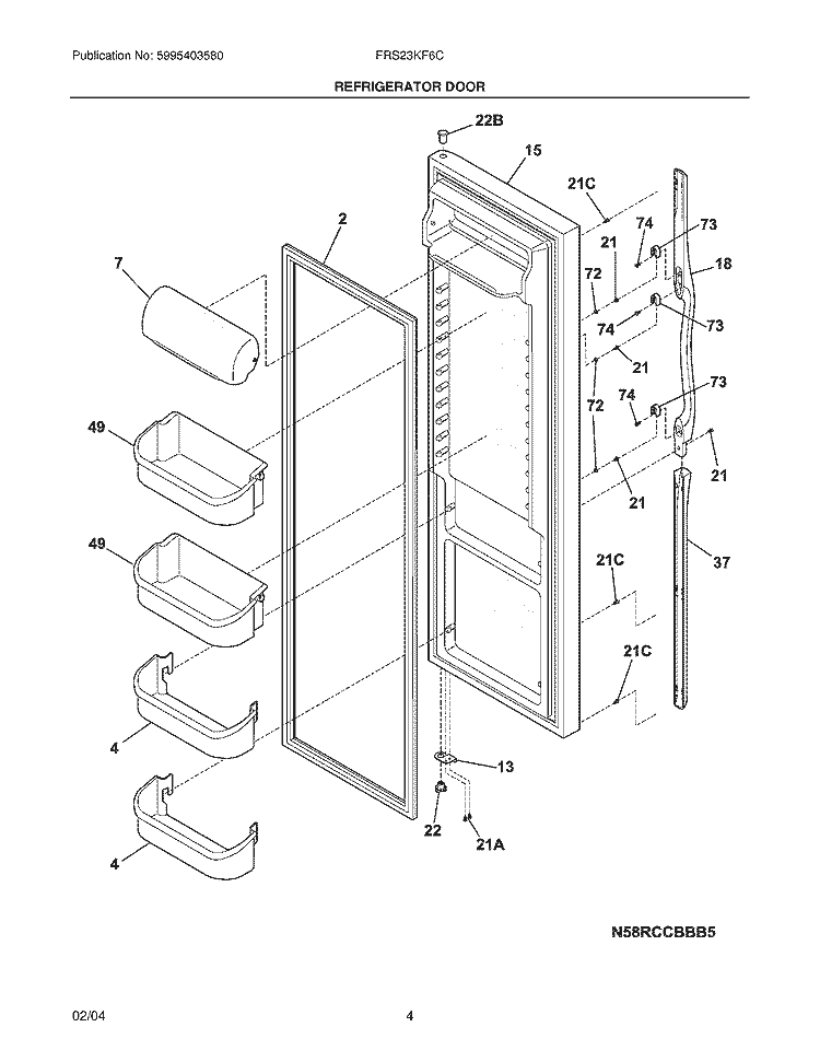 REFRIGERATOR DOOR Diagram and Parts List for FRS23KF6CB2  Frigidaire Refrigerator