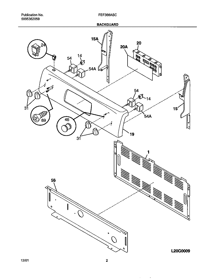 BACKGUARD Diagram and Parts List for FEF366ASC  Frigidaire Range