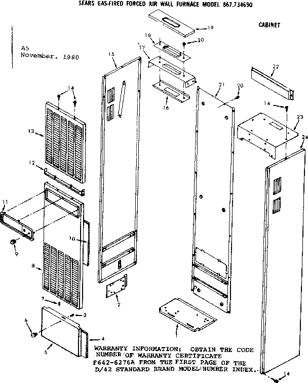Cabinet Diagram and Parts List for 867734690  Frigidaire Furnace