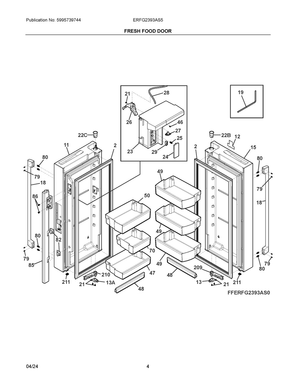 Fresh Food Door Diagram and Parts List for ERFG2393AS5  Frigidaire Refrigerator