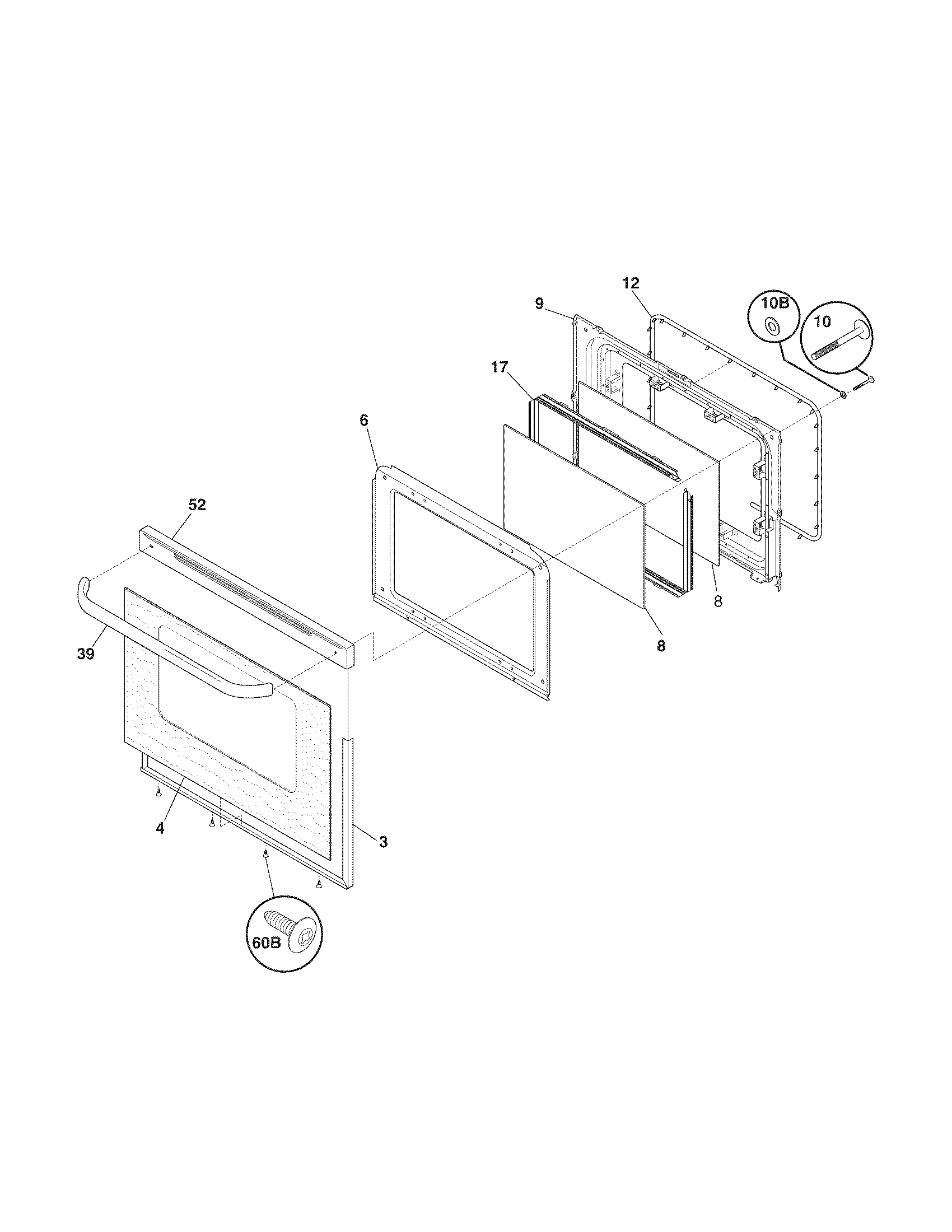 Door Diagram and Parts List for 79093003310  Kenmore Range