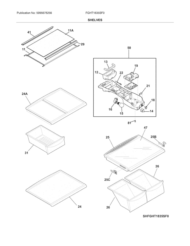 Shelves Diagram and Parts List for FGHT1835SF0  Frigidaire Refrigerator